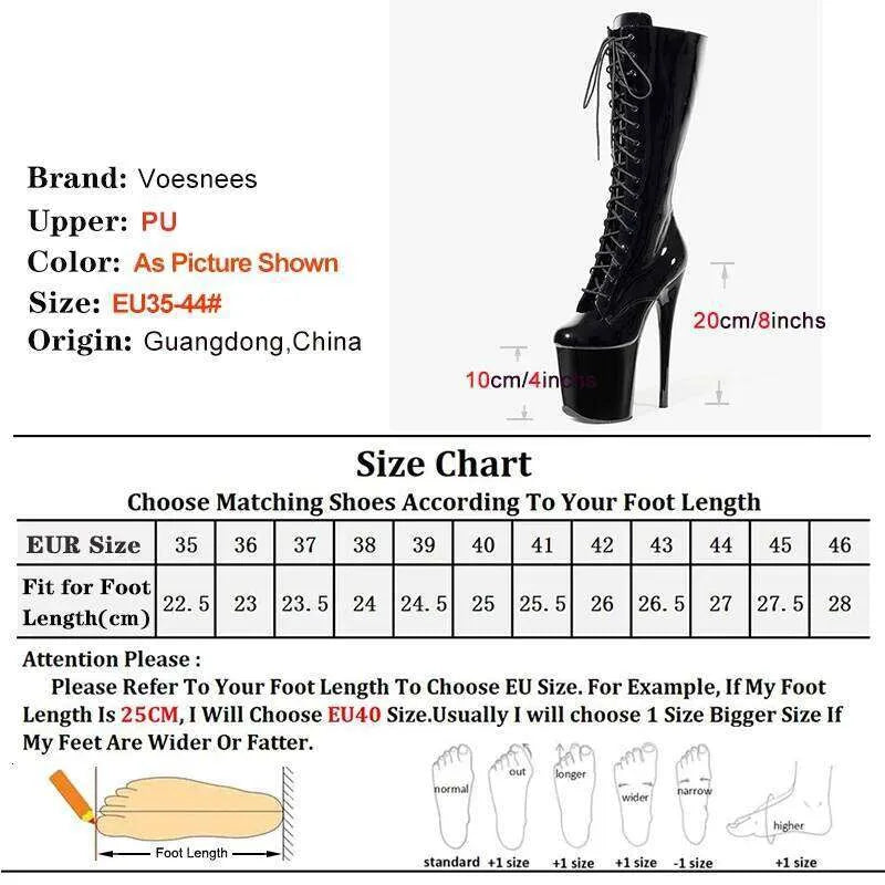 20Cm 8 Inches Platform Knee-High Women Boots Ultra High Heel Pole Dance Queen Exotic Stripper Shoes Lace-Up Ladies Heels