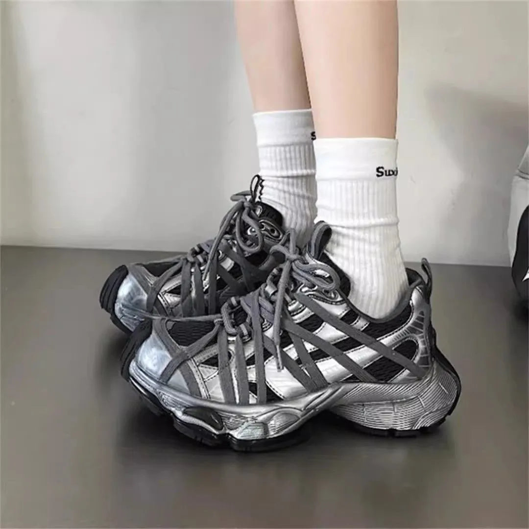 Designer Shoes 2026 Breathable Mesh Platform Dad Sneakers for Men & Women, Lace-Up Thick Sole Casual Shoes, Fashion Versatile Sports Trainers