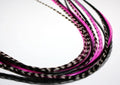 Feather Hair Extension Hot Pink & Black 5 Feathers Bonded Together at the Tip
