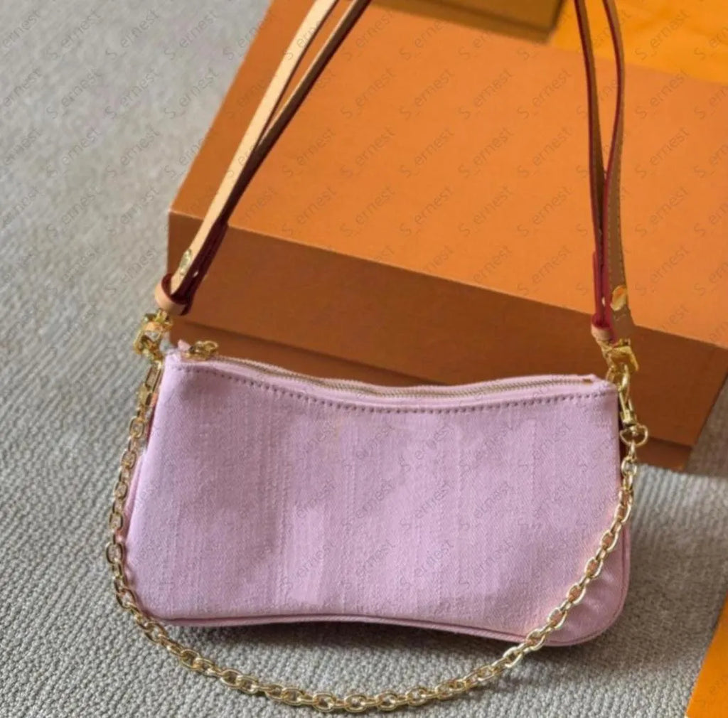 Designer Pink Denim Handbags Underarm Bag Women Totes Travel Fashion Shoulder Bags Crossbody Canvas Bag