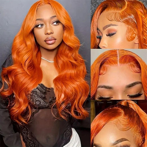 26 Inch Ginger Wig Human Hair Body Wave Ginger Orange 13X6 Lace Front Wigs Human Hair Pre Plucked 180 Density 350# Colored Glueless 13X6 HD Lace Frontal Wig Human Hair for Women