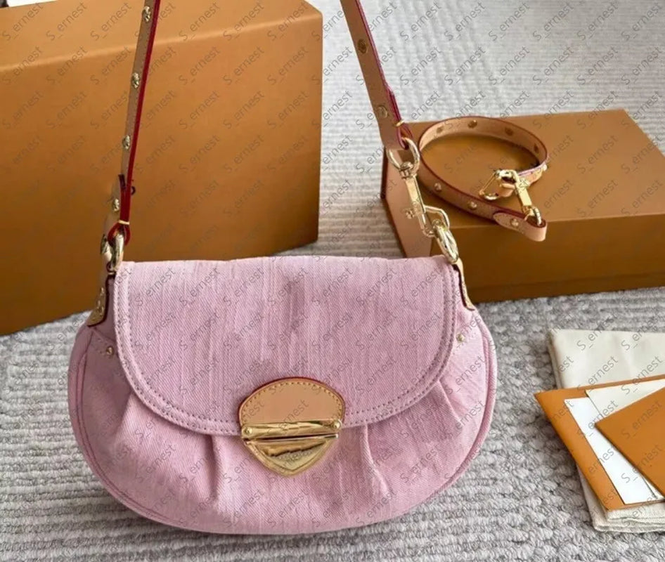 Designer Pink Denim Handbags Underarm Bag Women Totes Travel Fashion Shoulder Bags Crossbody Canvas Bag