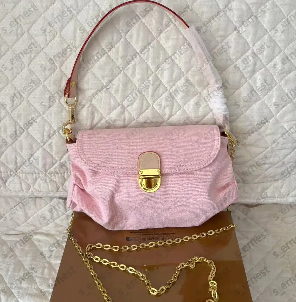 Designer Pink Denim Handbags Underarm Bag Women Totes Travel Fashion Shoulder Bags Crossbody Canvas Bag