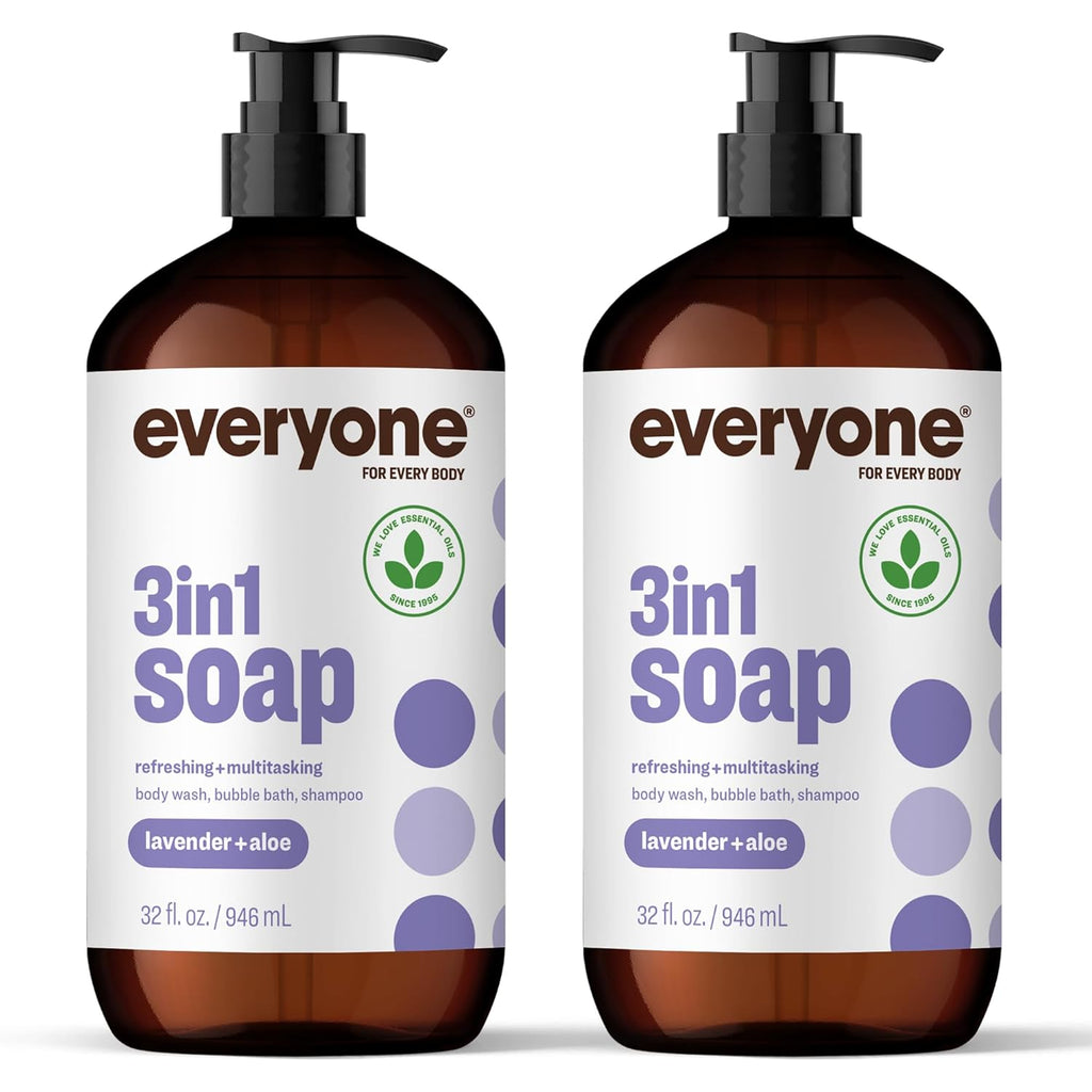 3-In-1 Soap, Body Wash, Bubble Bath, Shampoo, 32 Ounce (Pack of 2), Lavender and Aloe, Made with Essential Oils for Men and Women