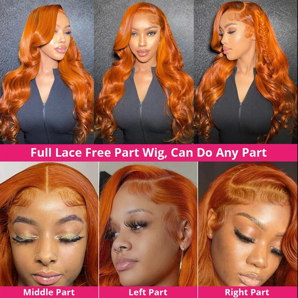 26 Inch Ginger Wig Human Hair Body Wave Ginger Orange 13X6 Lace Front Wigs Human Hair Pre Plucked 180 Density 350# Colored Glueless 13X6 HD Lace Frontal Wig Human Hair for Women