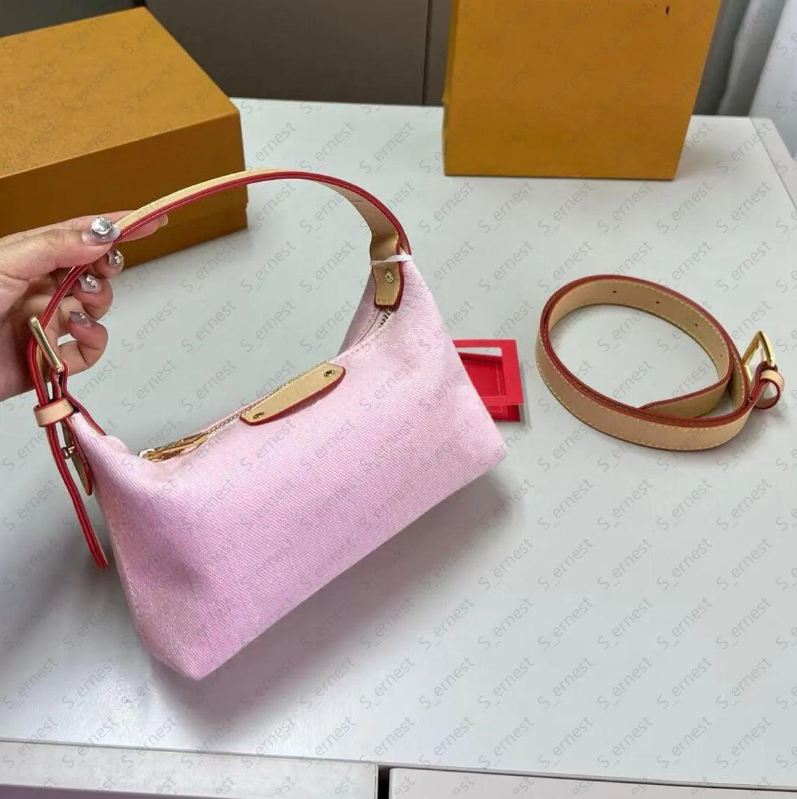 Designer Pink Denim Handbags Underarm Bag Women Totes Travel Fashion Shoulder Bags Crossbody Canvas Bag