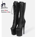 20Cm 8 Inches Platform Knee-High Women Boots Ultra High Heel Pole Dance Queen Exotic Stripper Shoes Lace-Up Ladies Heels
