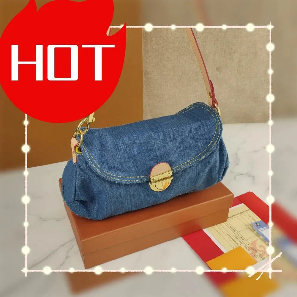 Designer Pink Denim Handbags Underarm Bag Women Totes Travel Fashion Shoulder Bags Crossbody Canvas Bag